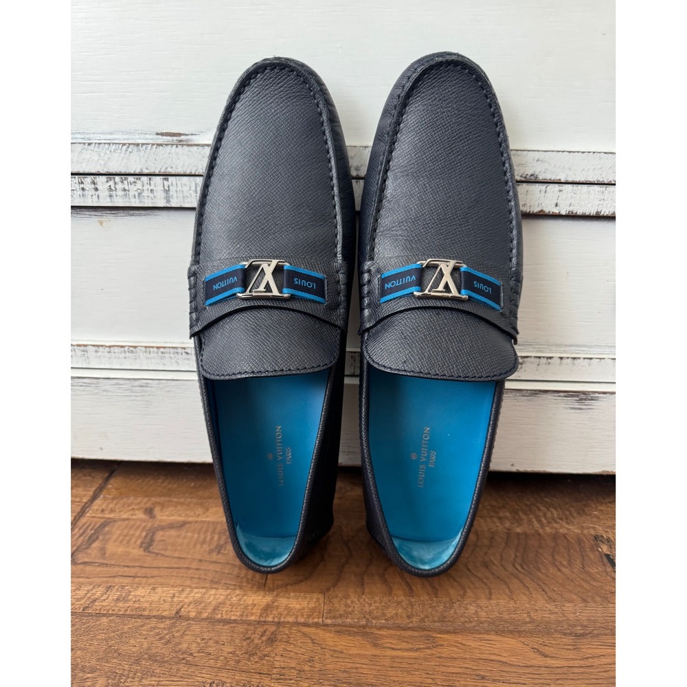 Louis Vuitton Hockenheim Driving Moccasins Marine Blue LV 11 US 12 Authenticated